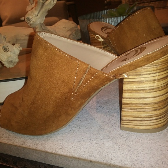 Brown Suede Peep-Toe Mules - Picture 2 of 2